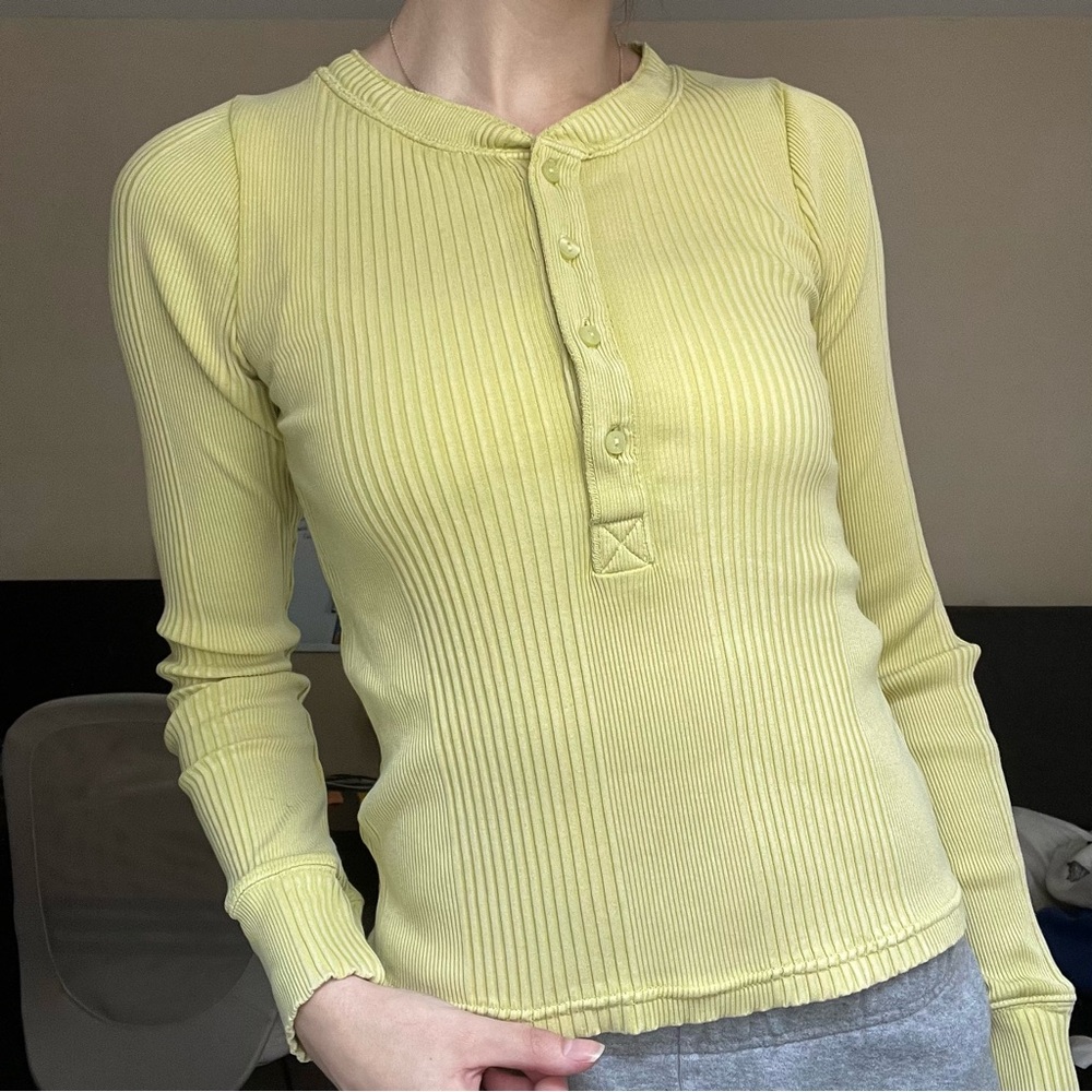 Aerie lime green ribbed henley
